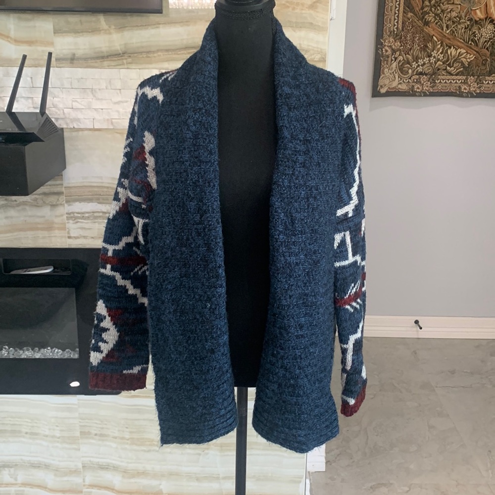 Forever 21‎ Aztec Navy Blue Open Front Long Sleeve Sweater Cardigan. Size M(893)